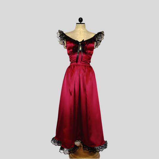 The Kathryn Maxi Dress in Burgundy with Black Lace
