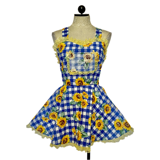 The Apron Dress in Blue Sunflower