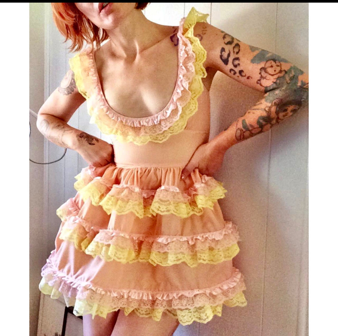 The Sleeveless Cupcake Dress in Peach and Yellow