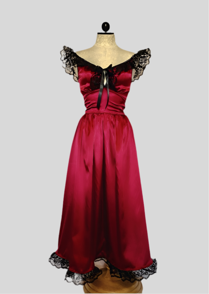 The Kathryn Maxi Dress in Burgundy with Black Lace