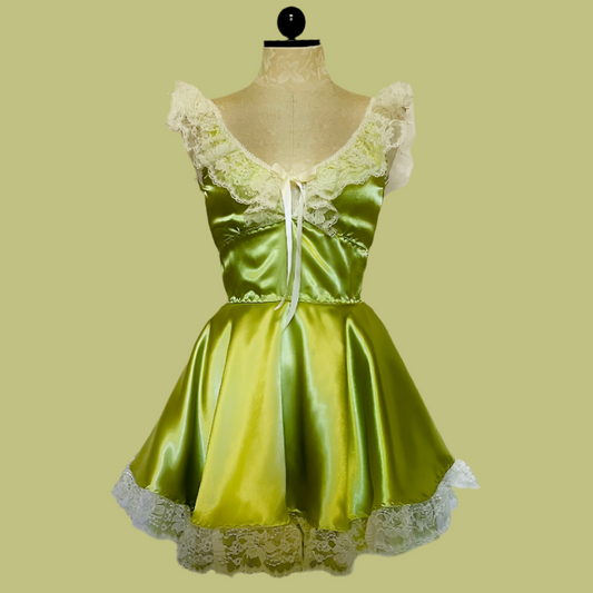 The Kathryn Dress in Green with Cream Lace