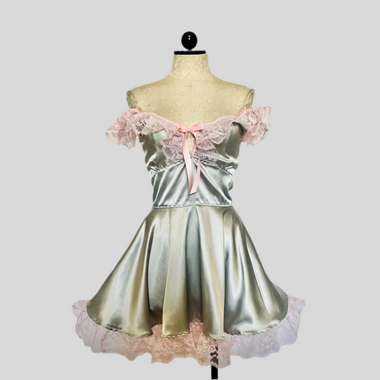 The Kathryn Dress in Silver with Pink Lace
