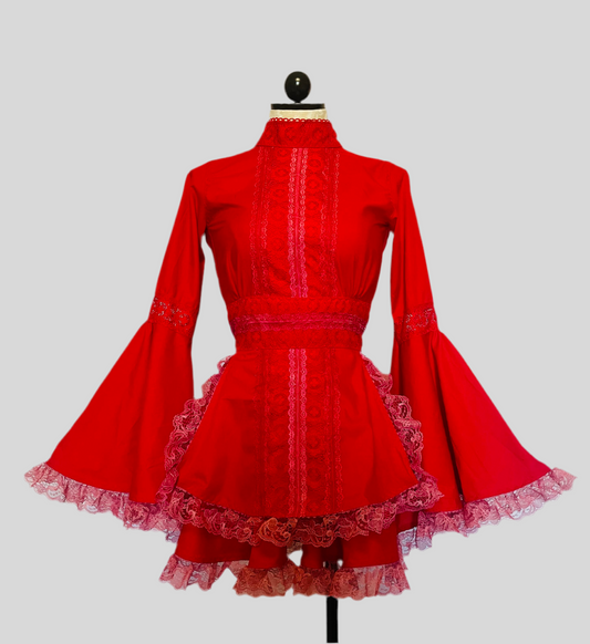 The Lulu Dress in Red with Bell Sleeves