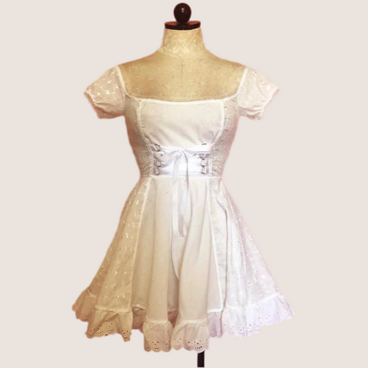 The Cotton Eyelet Tori Barmaid Dress in White