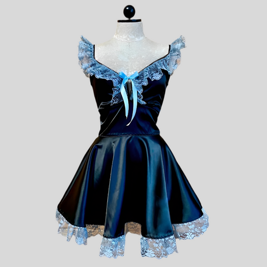 The Kathryn Dress in Black with Blue Lace