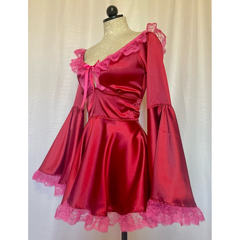 The Deidre Dress in Red with Fuchsia