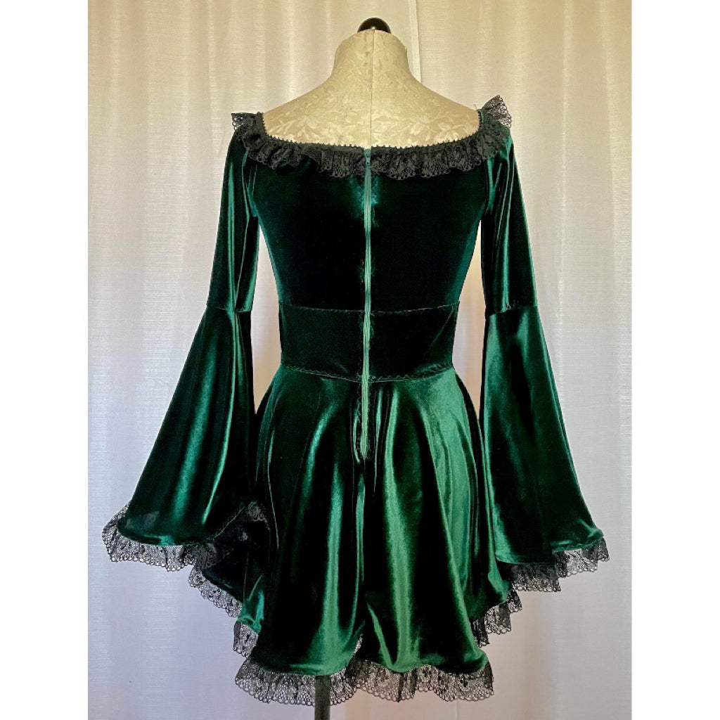 The Deidre Dress in Green Velvet with Black Lace