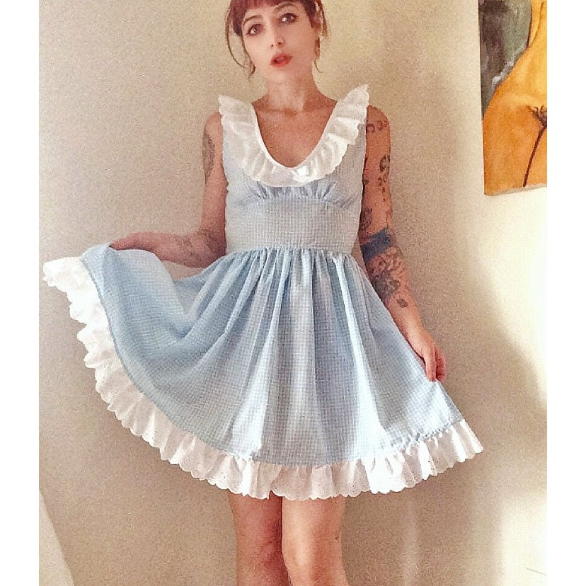 The Chickadee Dress in Blue Gigham