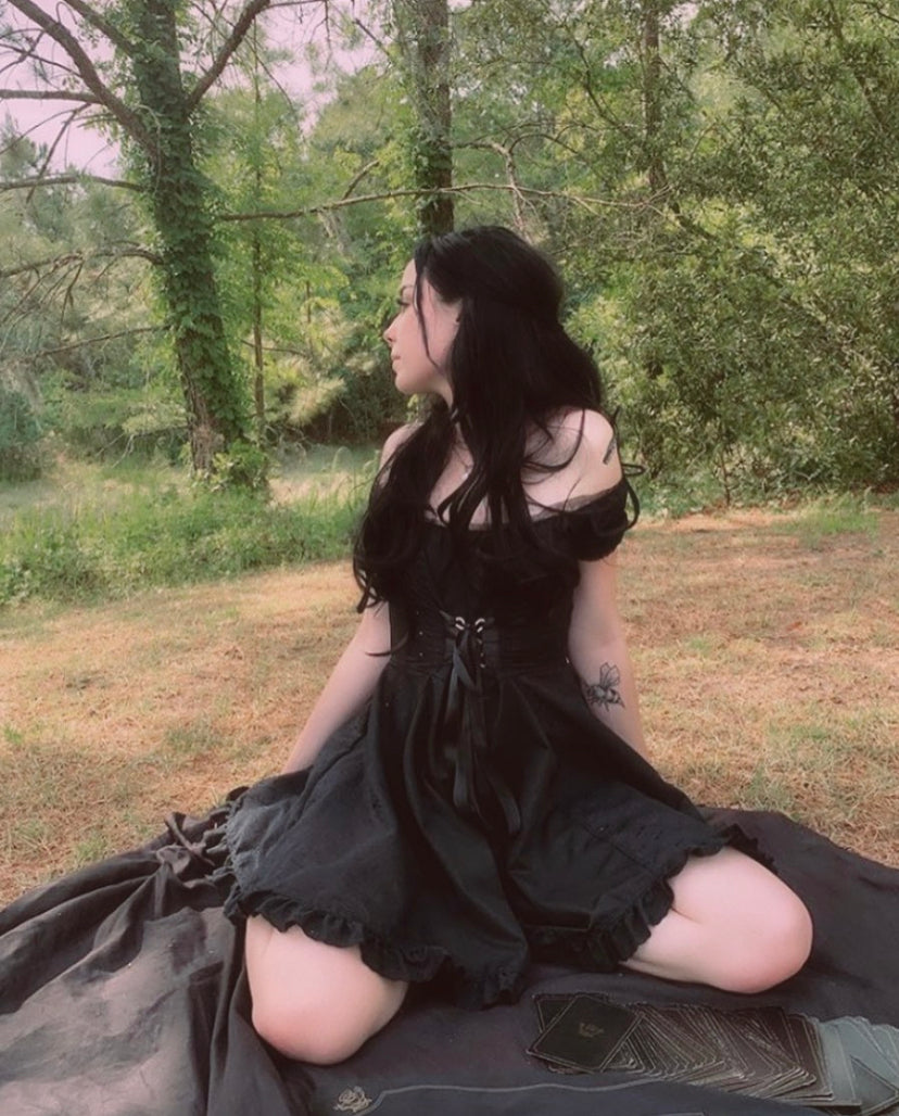 The Cotton Eyelet Tori Barmaid Dress in Black