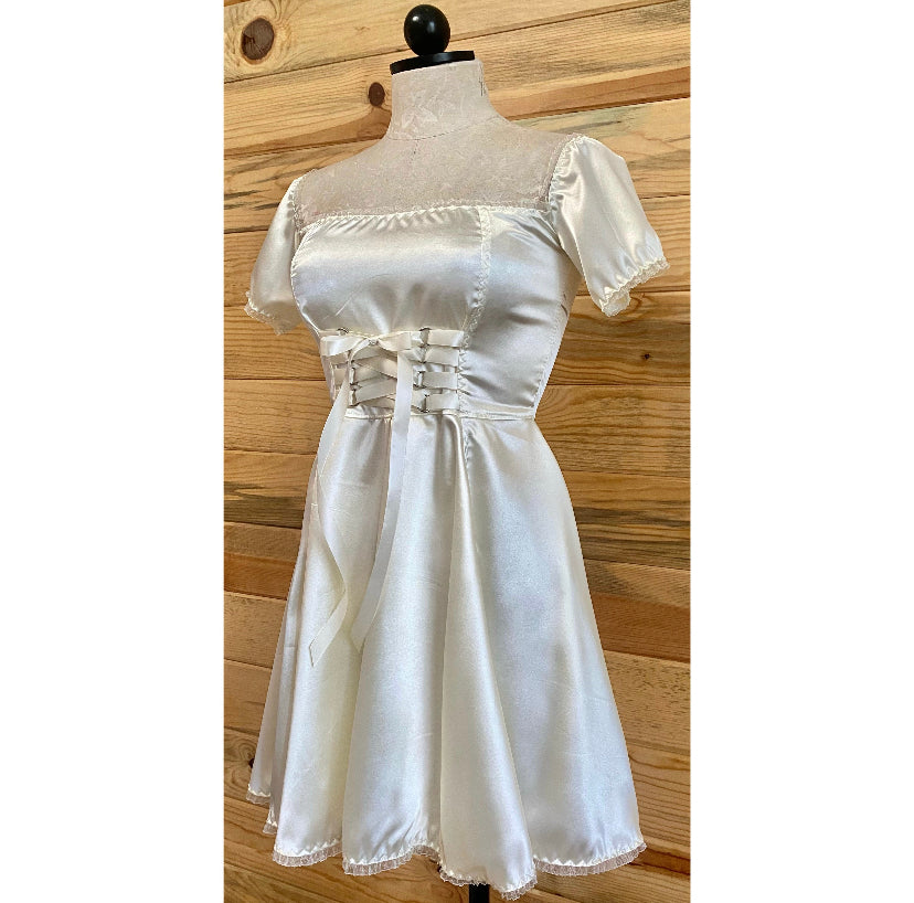 The Satin Tori Barmaid Dress in White