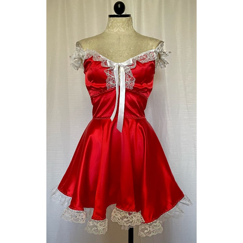 The Kathryn Dress in Red with White Lace