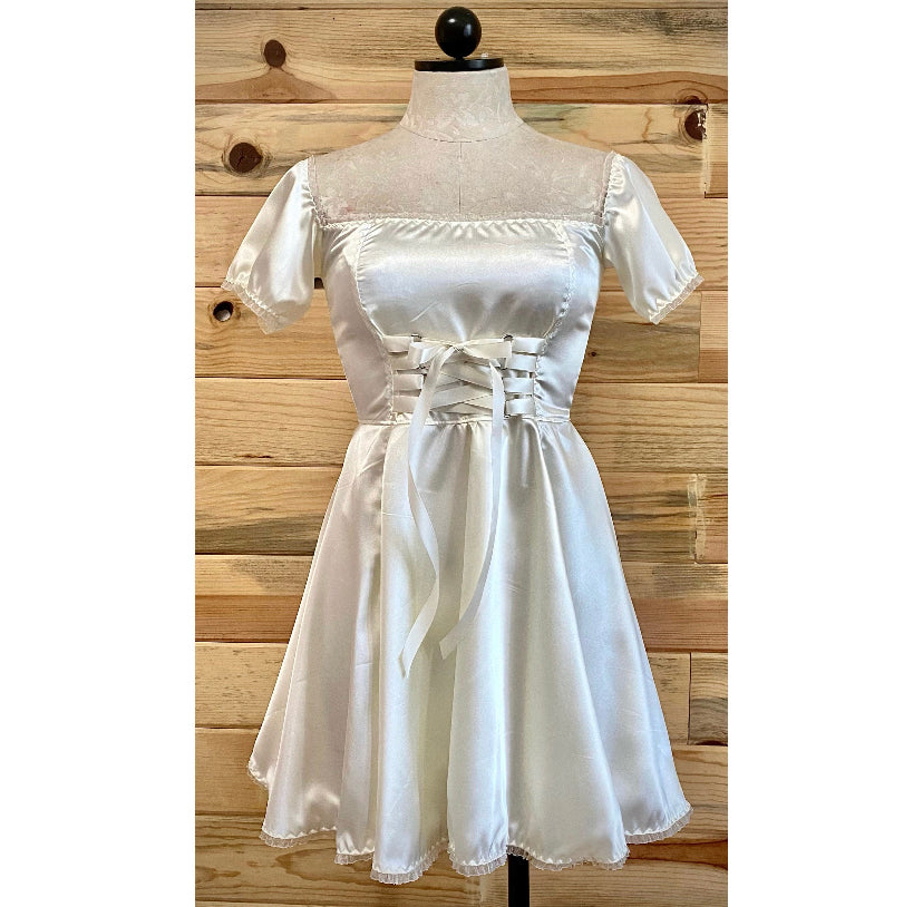 The Satin Tori Barmaid Dress in White