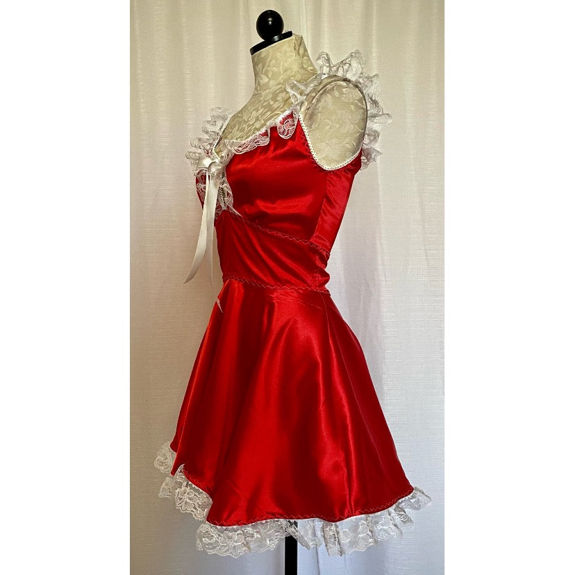The Kathryn Dress in Red with White Lace