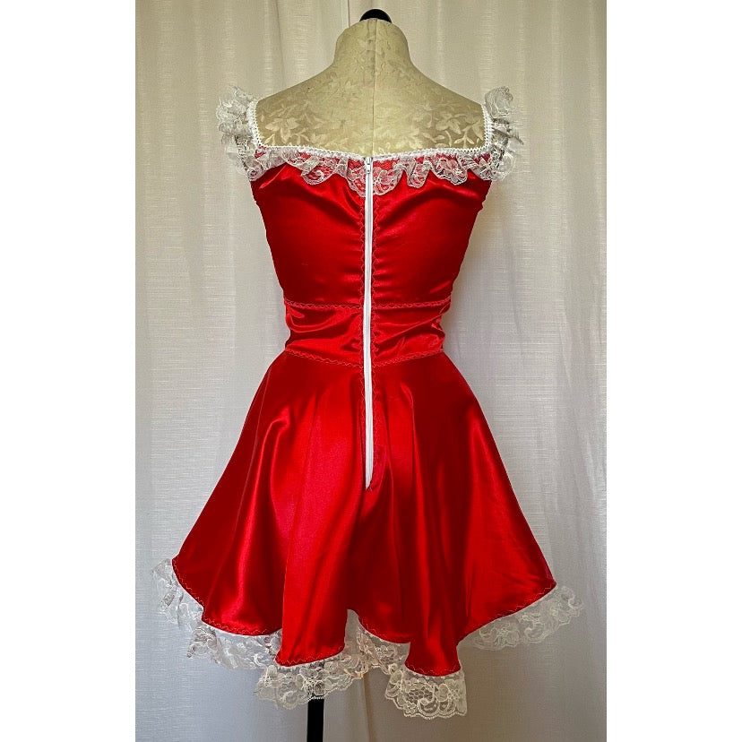 The Kathryn Dress in Red with White Lace