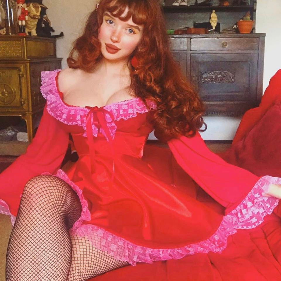 The Penelope Dress in Red with Pink Lace