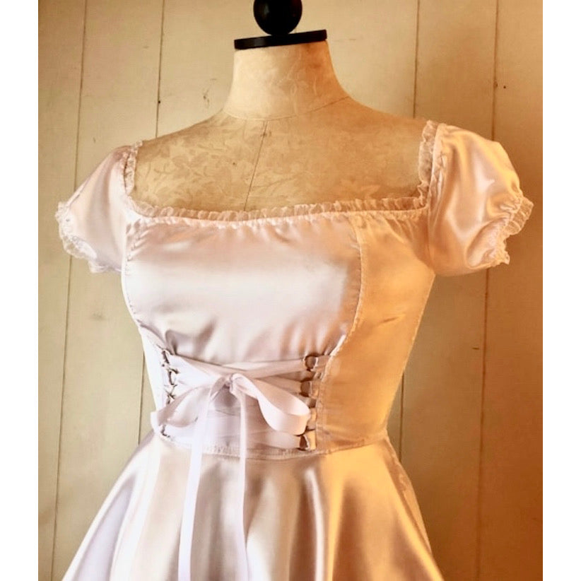 The Satin Tori Barmaid Dress in White