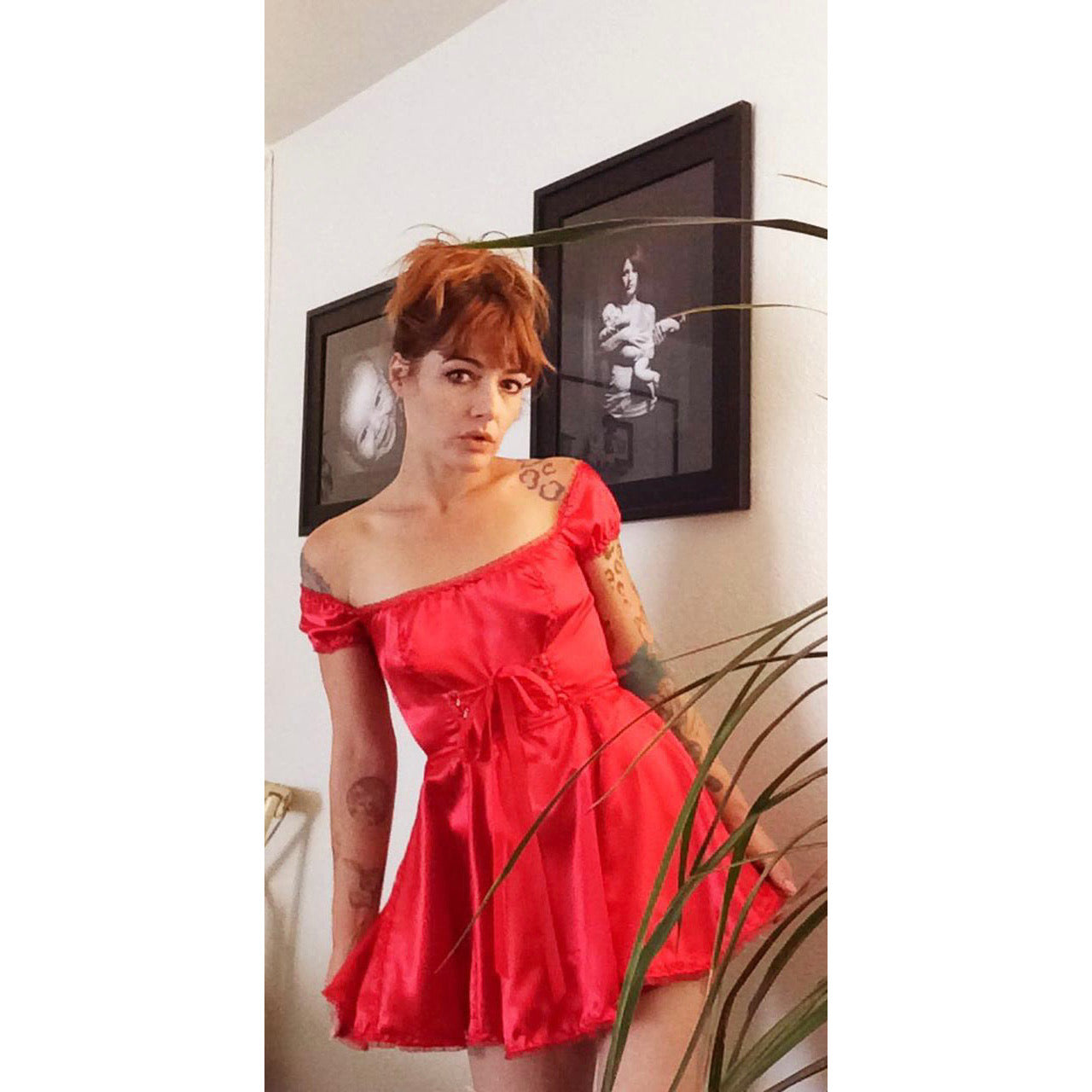 The Satin Tori Barmaid Dress in Red