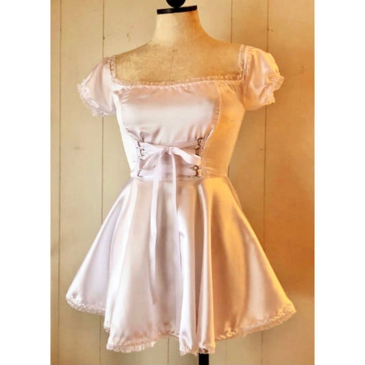 The Satin Tori Barmaid Dress in White