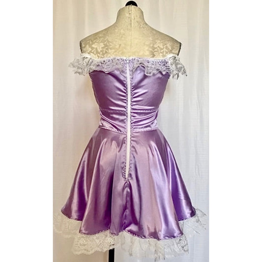 The Kathryn Dress in Violet with White Lace