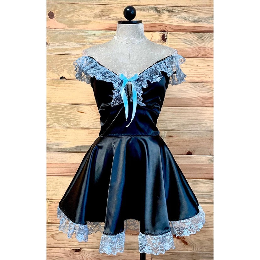 The Kathryn Dress in Black with Blue Lace