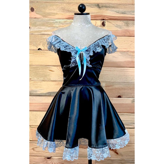 The Kathryn Dress in Black with Blue Lace