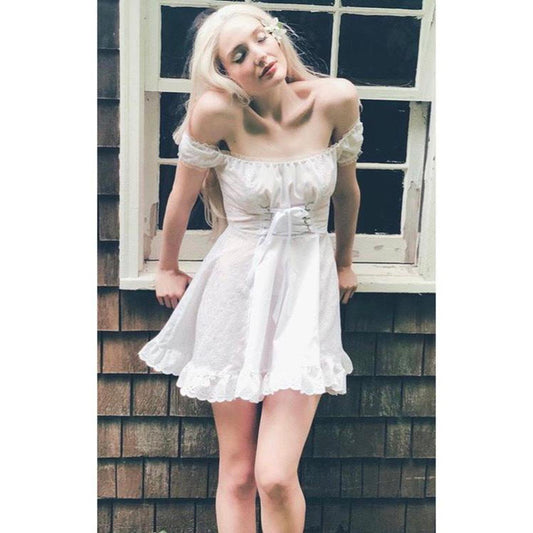 The Cotton Eyelet Tori Barmaid Dress in White