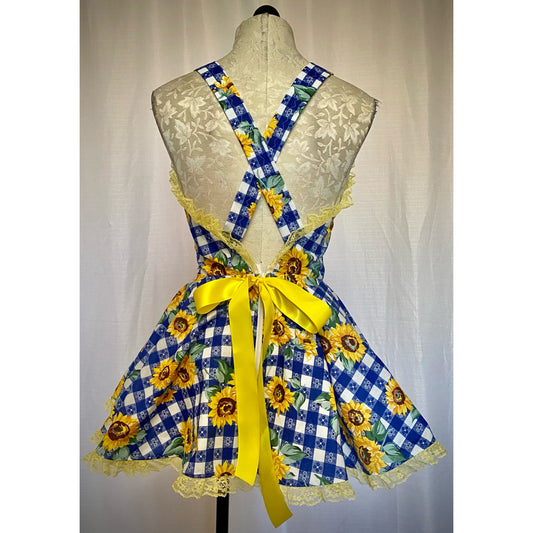 The Apron Dress in Blue Sunflower