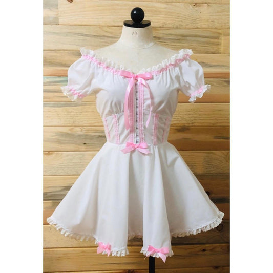 The Maja Dress in White and Pink