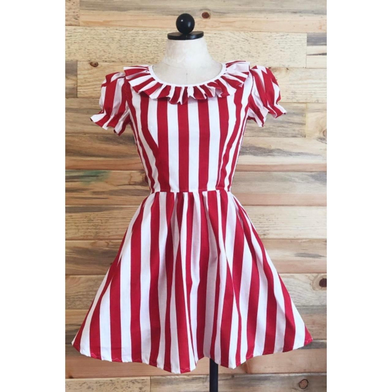 red and white striped dress costume Kate Couture Christmas Candy Cane Red Striped Girls Dress with Cape fo