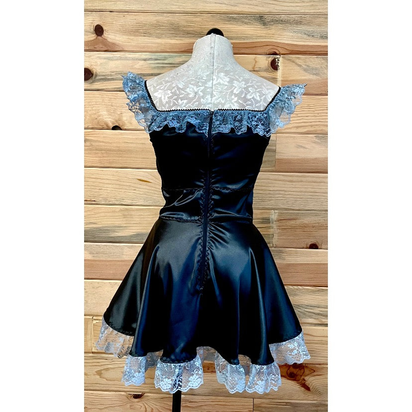 The Kathryn Dress in Black with Blue Lace