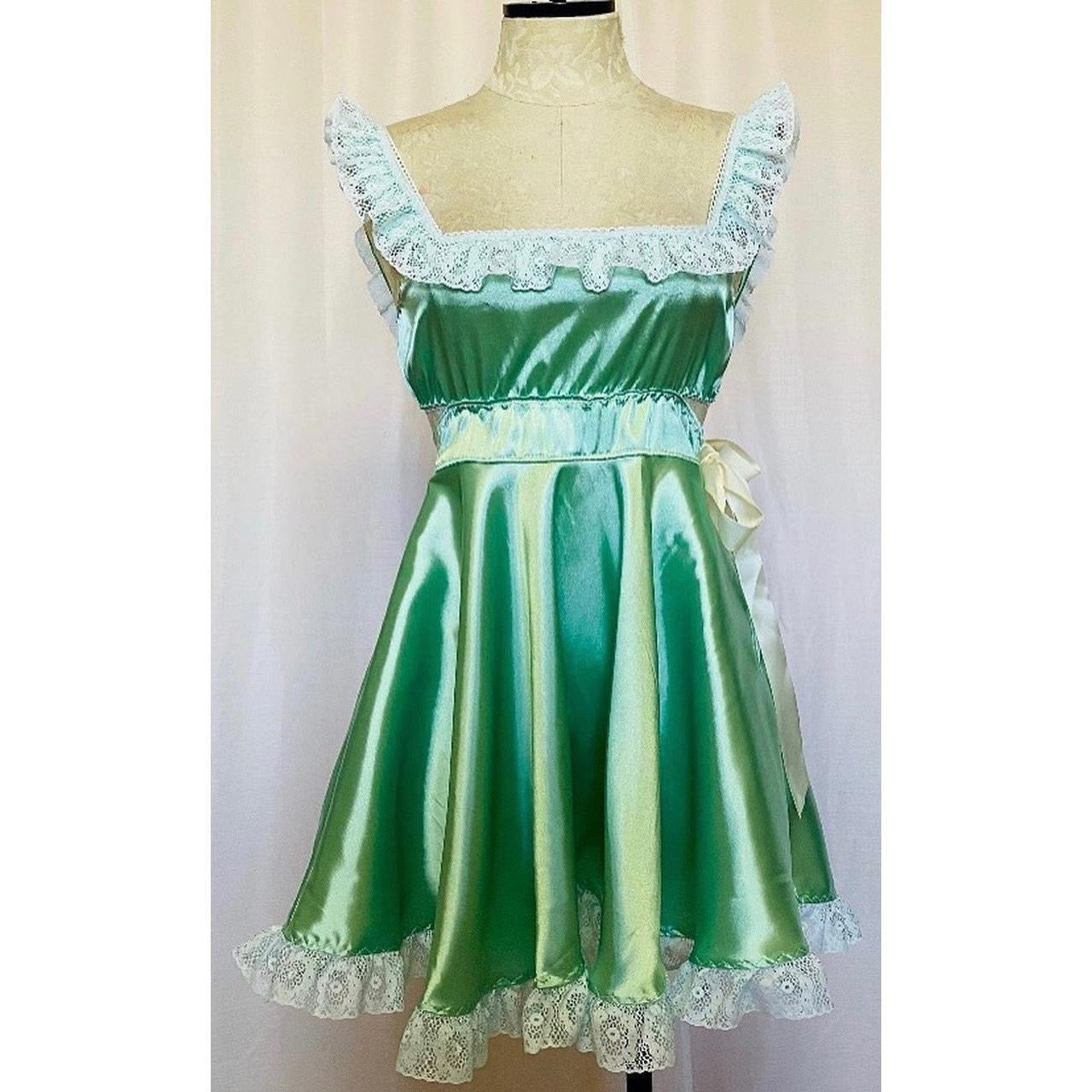 The Dolly Dress in Mint Satin