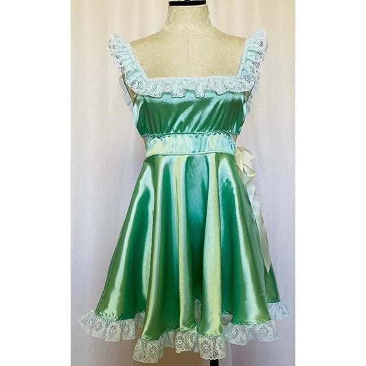 The Dolly Dress in Mint Satin