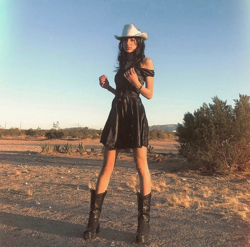 The Satin Tori Barmaid Dress in Black