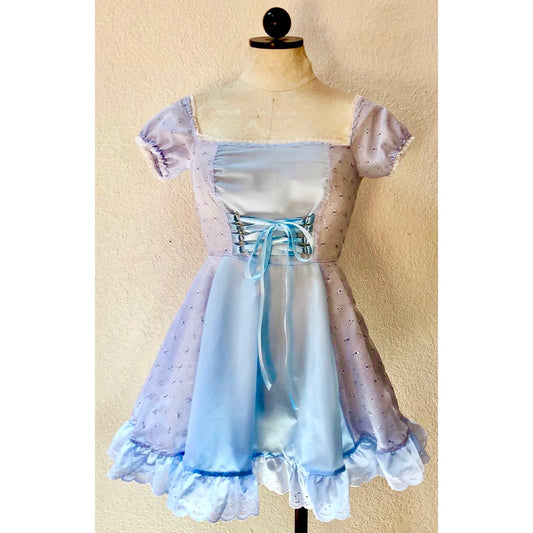 The Cotton Tori Barmaid Dress in Blue
