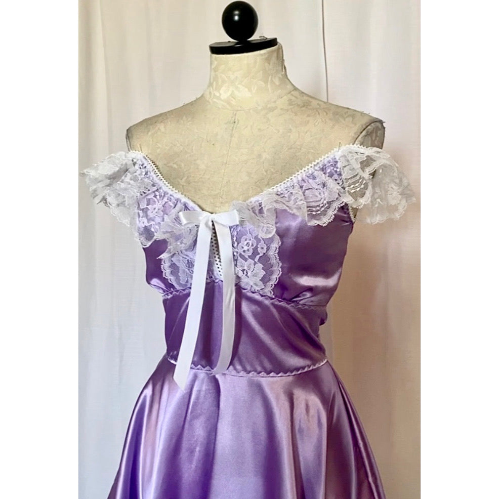 The Kathryn Dress in Violet with White Lace