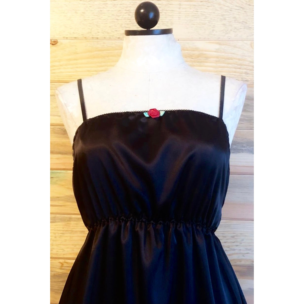 The Caroline Slip in Black Satin