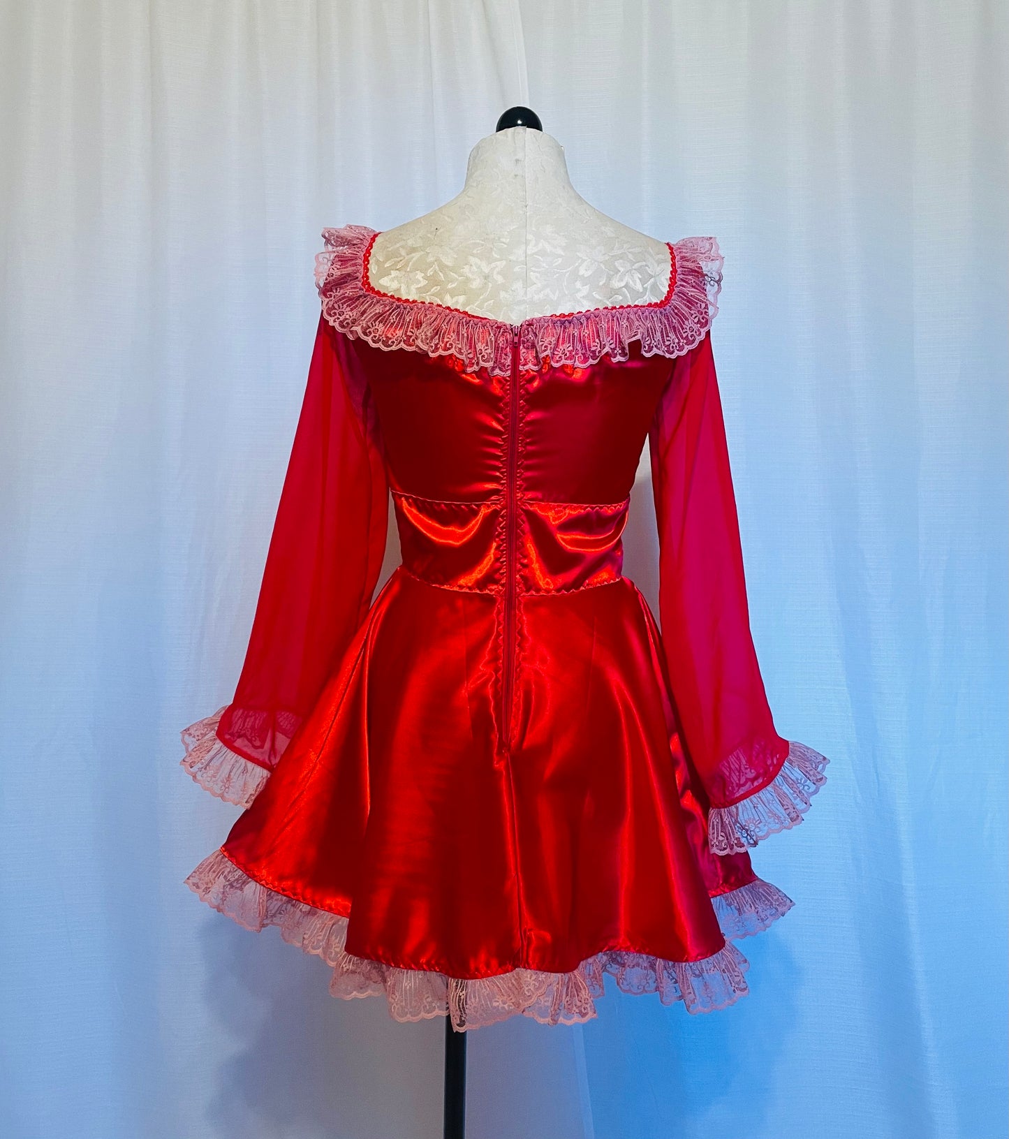 The Penelope Dress in Red with Pink Lace