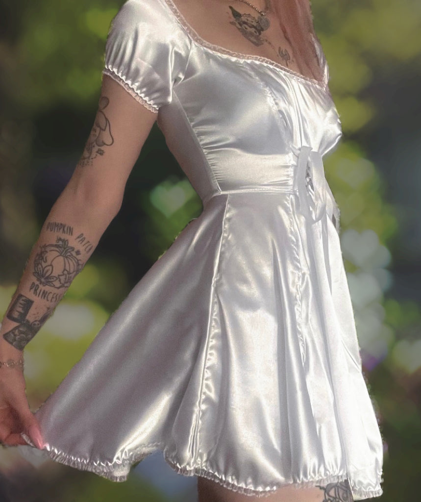 The Satin Tori Barmaid Dress in White