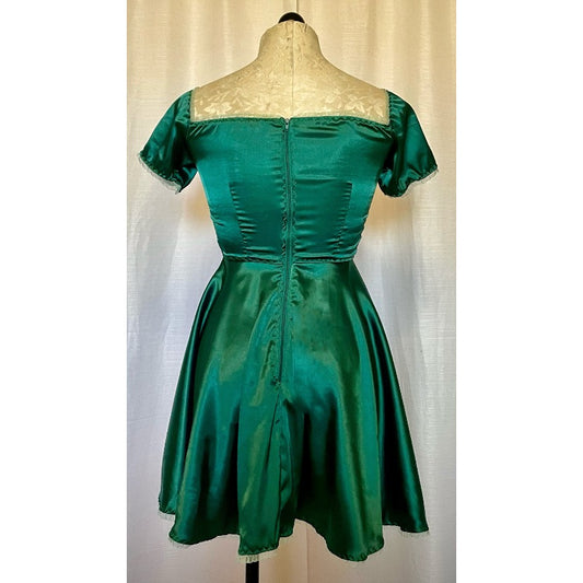 The Satin Tori Barmaid Dress in Emerald