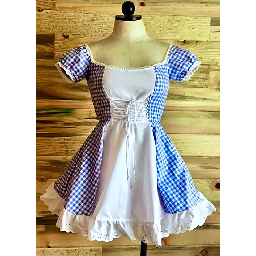 The Kate Dress in White Contrast with Blue Gingham