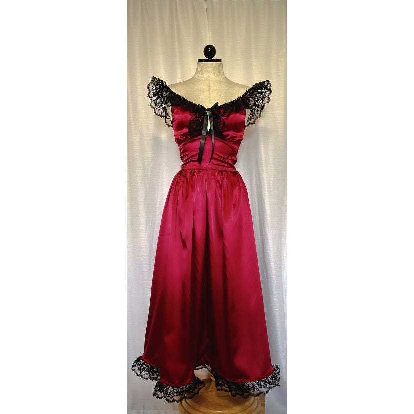 The Kathryn Maxi Dress in Burgundy with Black Lace