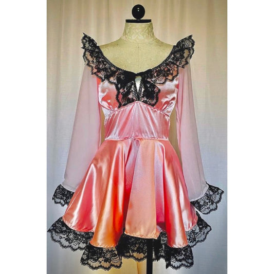 The Penelope Dress in Pink with Black Lace