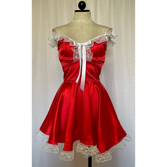 The Kathryn Dress in Red with White Lace