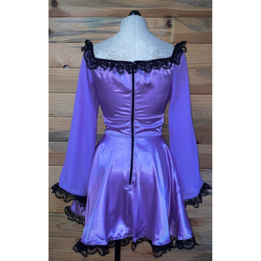 The Penelope Dress in Violet with Black Lace