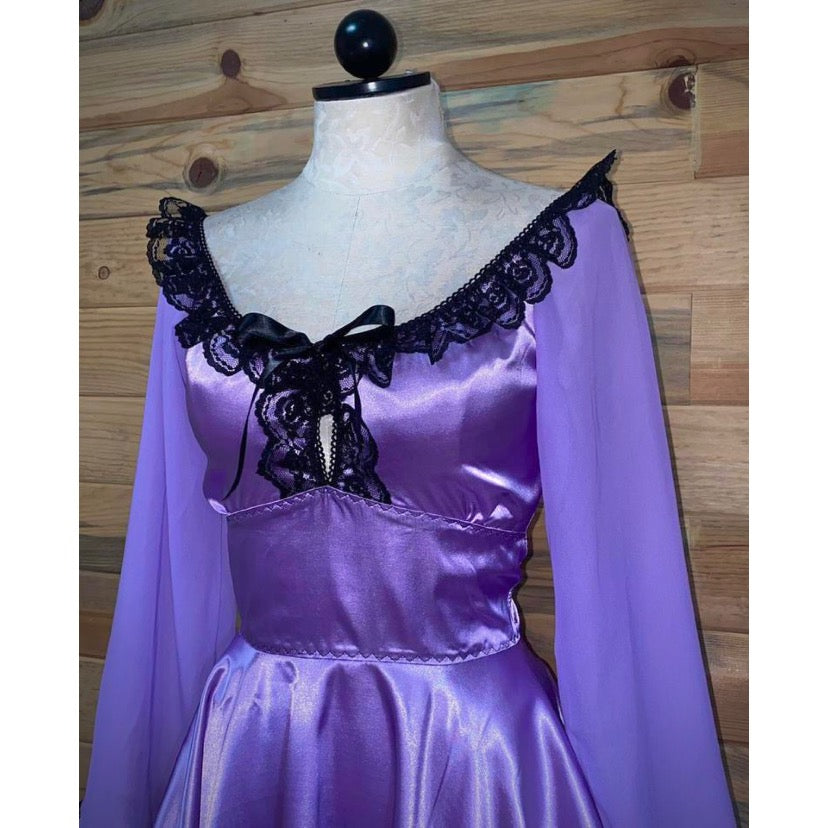 The Penelope Dress in Violet with Black Lace