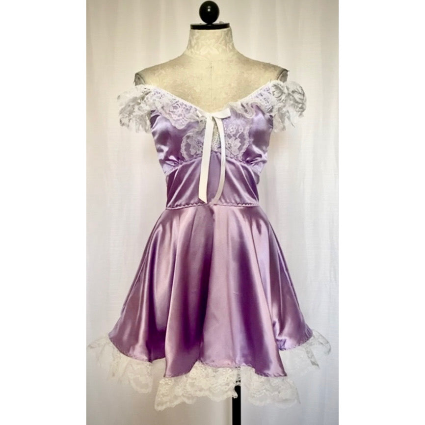 The Kathryn Dress in Violet with White Lace