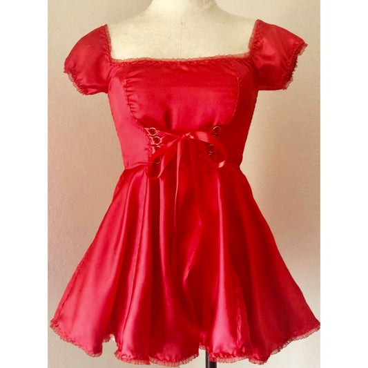 The Satin Tori Barmaid Dress in Red