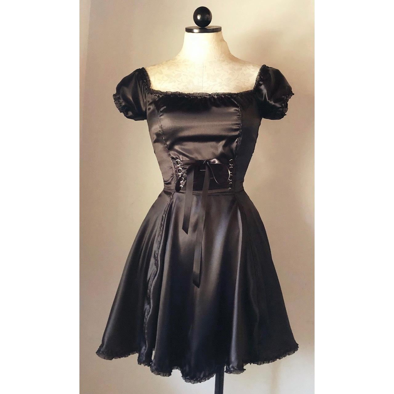 The Satin Tori Barmaid Dress in Black
