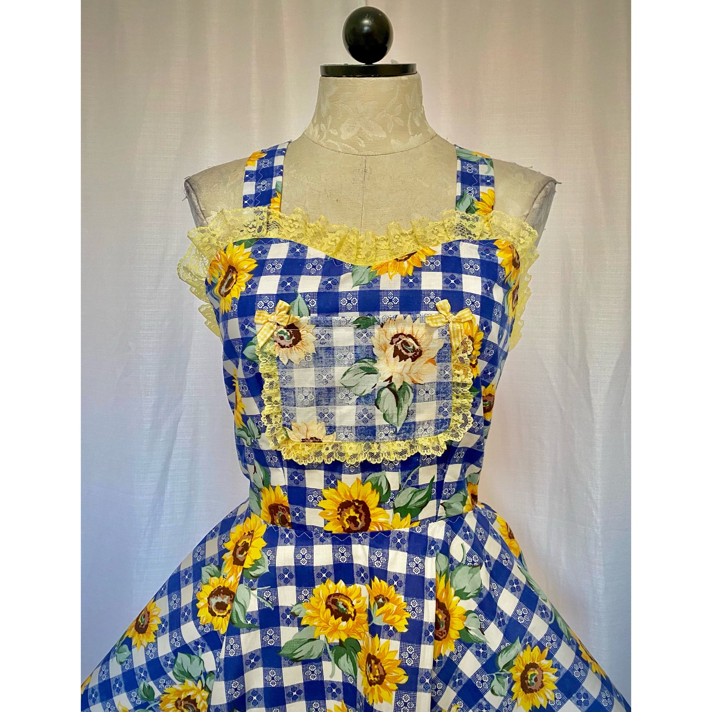 The Apron Dress in Blue Sunflower