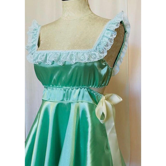 The Dolly Dress in Mint Satin
